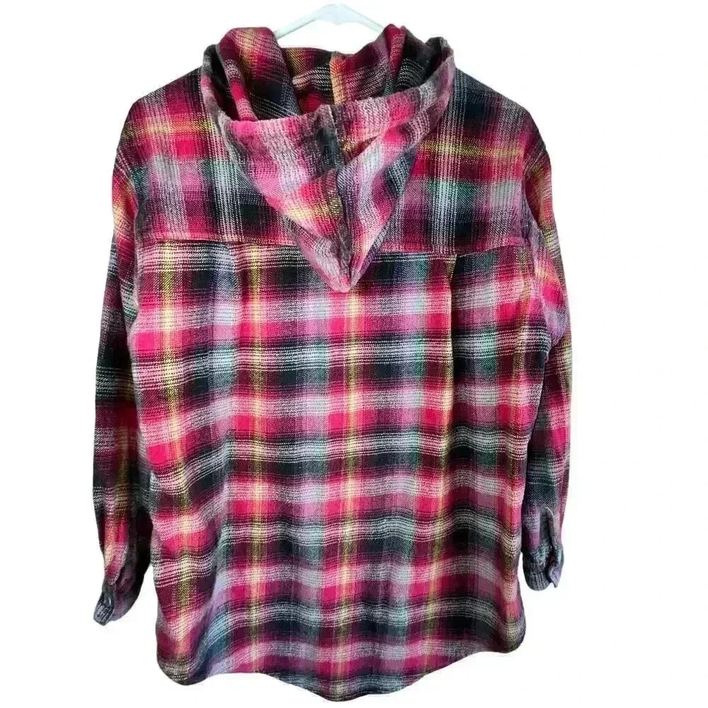 Fashion Passport Women’s‎ Cotton Pink Button-up Hooded Flannel Medium - Picture 3 of 5